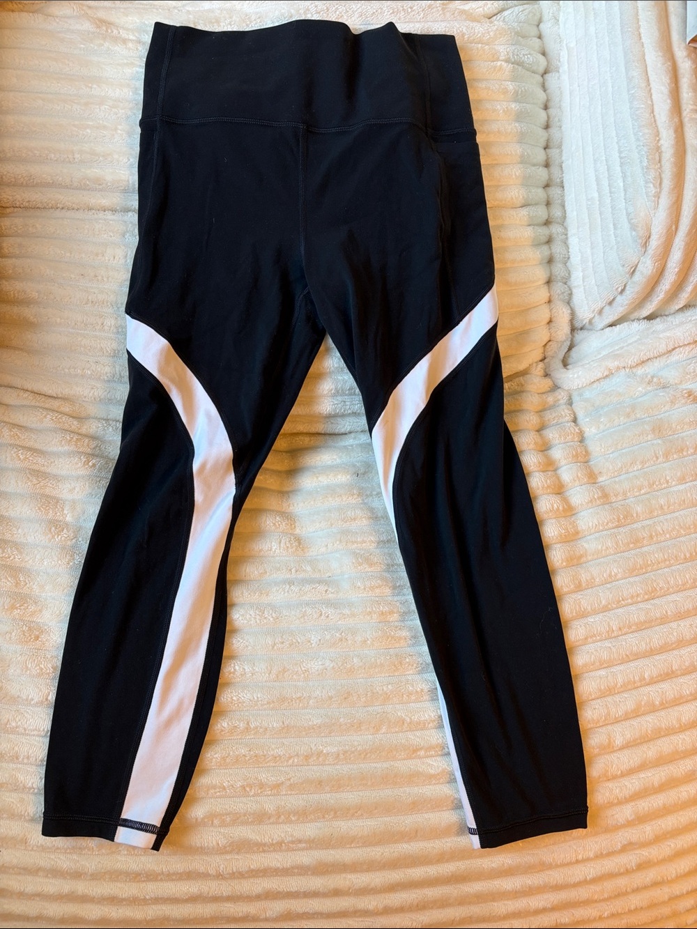 Athleta Black Leggings with White Side Panels